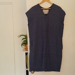 Blue Linen Wool Shift Dress